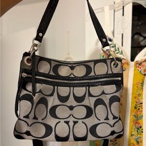 Y2K Coach Signature Canvas Black & Gray Shoulder Crossbody bag with silver tones